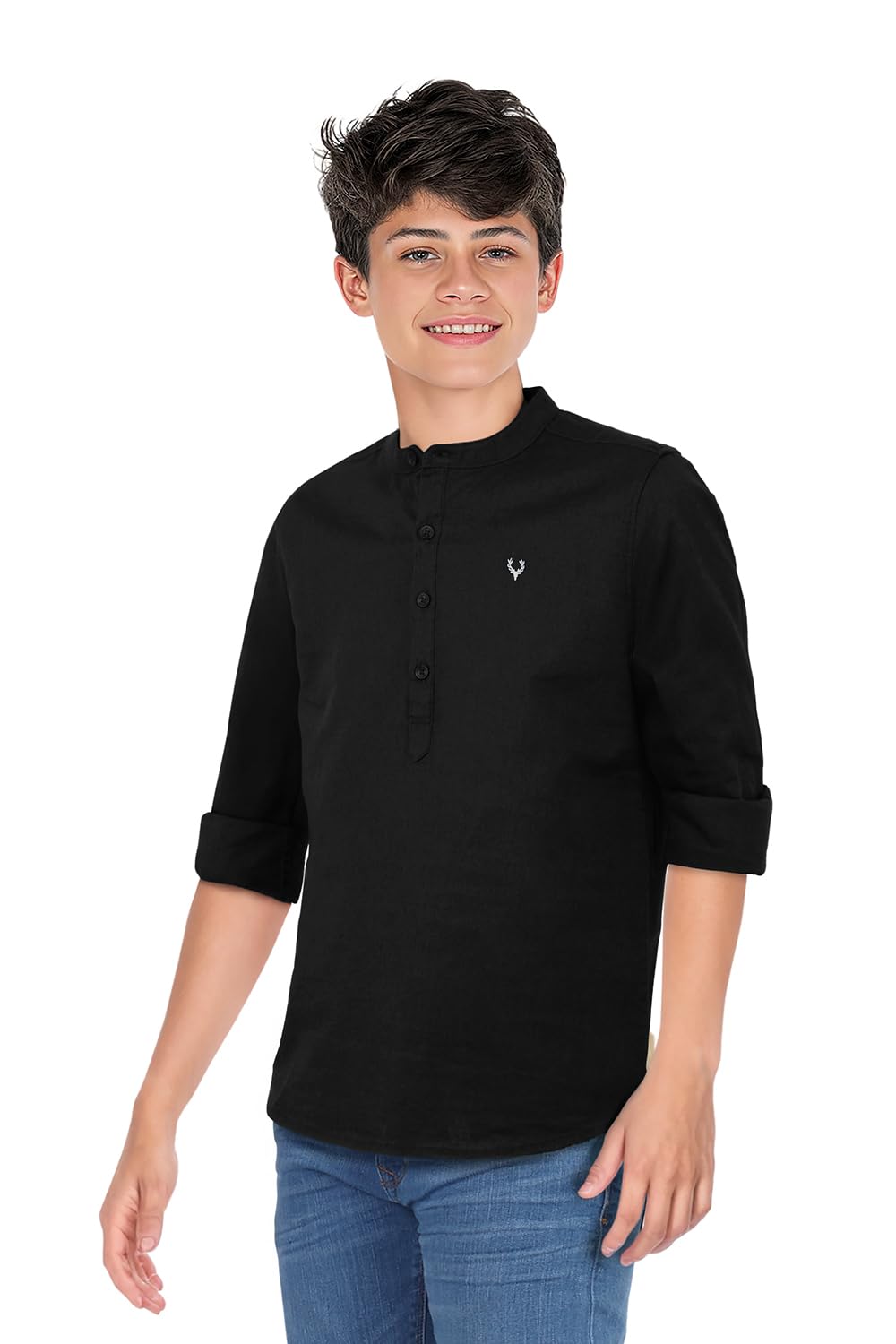 Allen Solly Boy's Solid Regular Fit Shirt (ABSFCKRBH56829_Black - Image 3 thumbnail