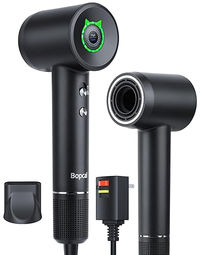 Miniatura 8 de Bopcal Secador de pelo iónico, motor sin escobillas de 160,000 RPM, control térmico inteligente, secado rápido de iones negativos, secadora ligera