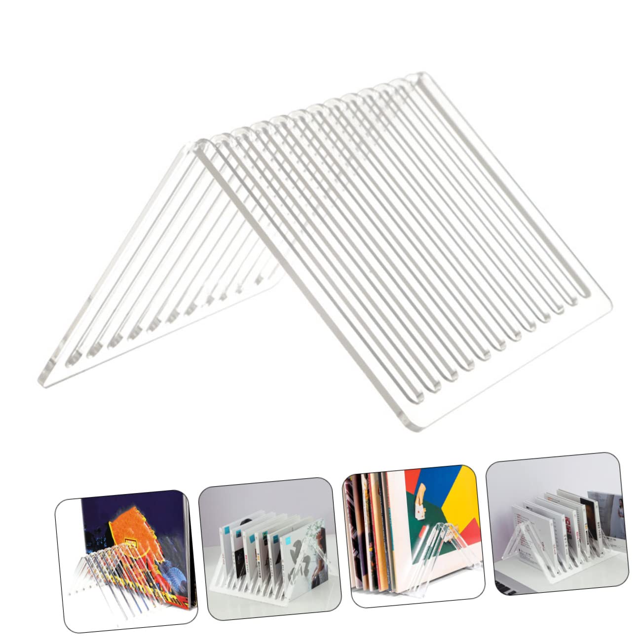 Supporto per Vinili in Acrilico Trasparente Organizer con Slot Multipli per Dischi e Libri CD Stabile e Ufficio Mensola per Vinili