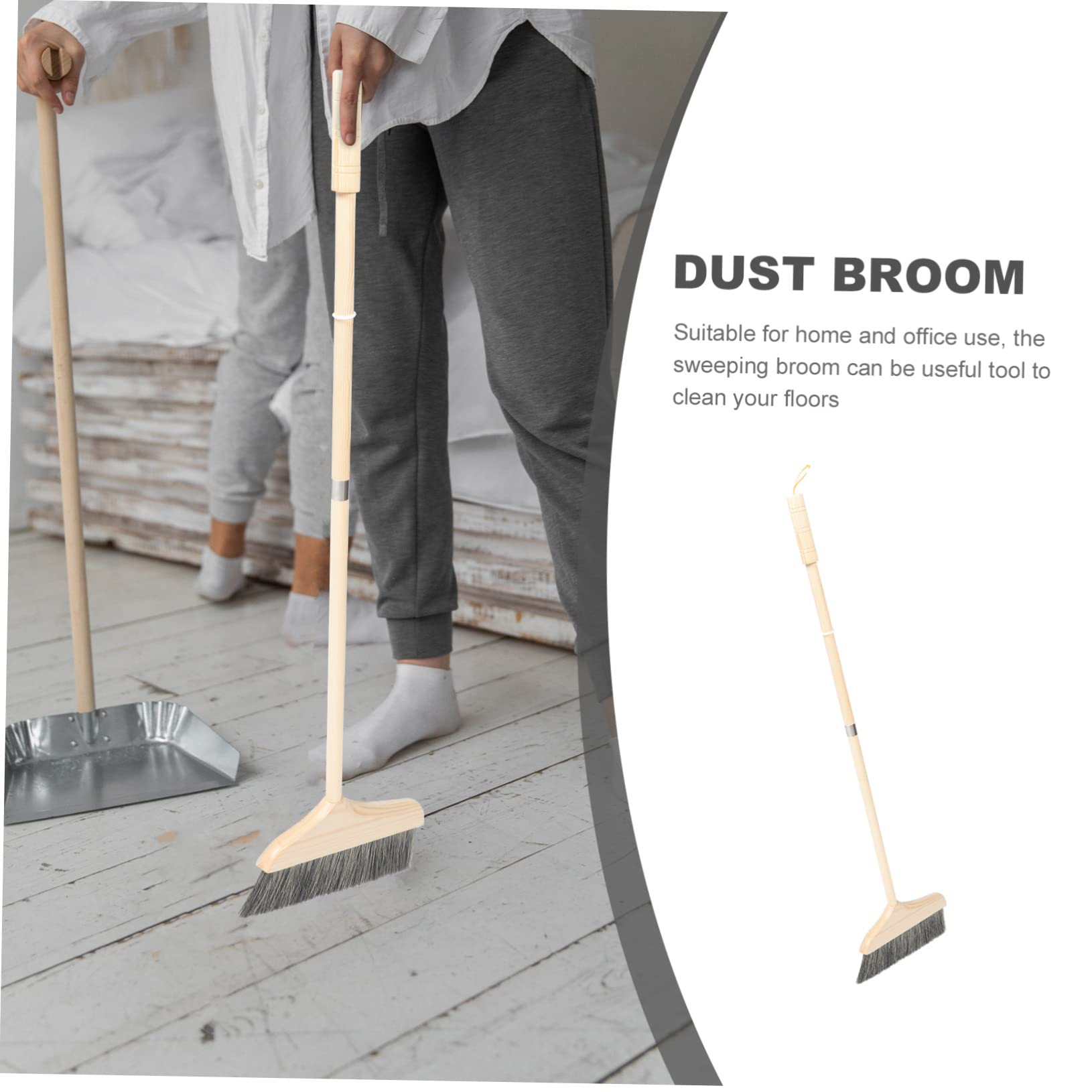 Escoba Suave de Madera Mango Largo para Limpieza de Suelos y Alfombras, Cepillo Antistático Adecuado para Barrer Interiores y Eliminar Polvo