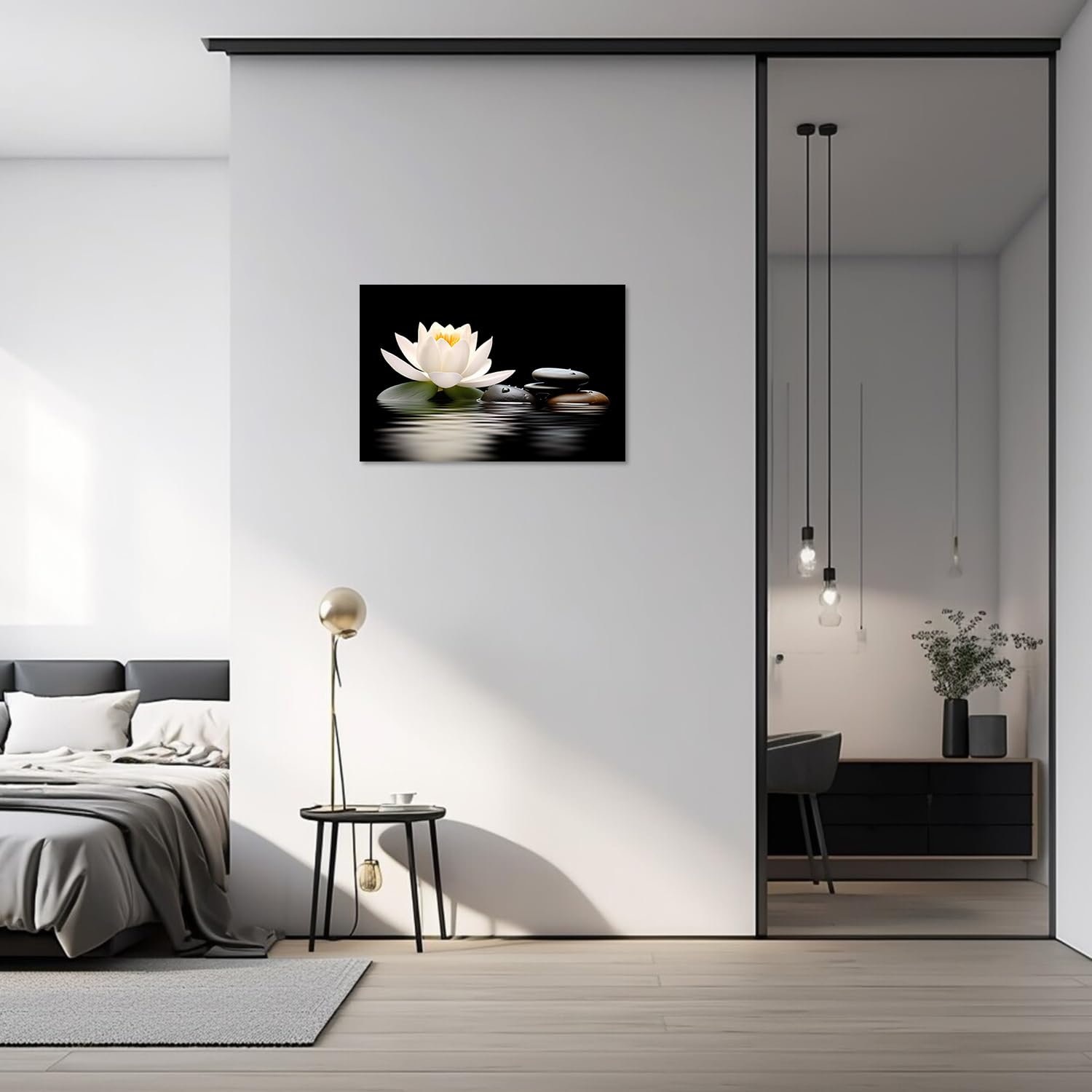 LZIMU Zen Wall Art Lotus Flowers Stones on Water Pictures Canvas Prints Bathroom Decor Spa Artwork for Yoga Meditation Room Spiritual Gifts (Zen-3 - Image 3