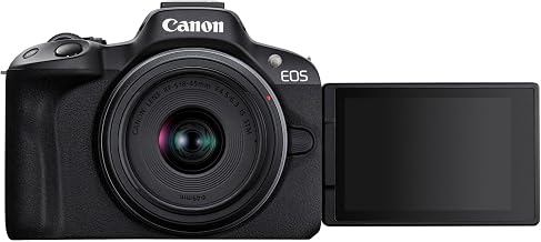 Canon EOS R50 Hybrid Camera + RF-S 18-45mm Lens is STM Digital Camera with Autofocus + Scene and Face Detection, Animals Vehicles 4k Video, 15 FPS – Black