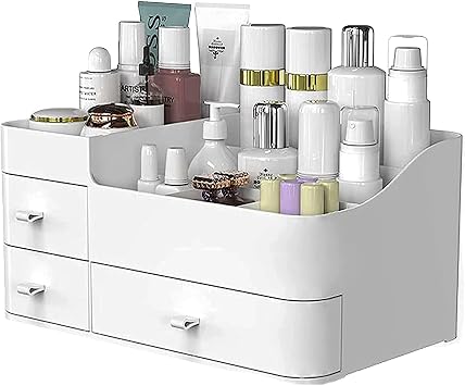 BREIS Makeup Organizer,Large Countertop Skincare Organizers for Vanity, Dresser Bathroom Organization and storage for Cosmetics Brushes Perfume Eyeshadow Lotion Gel Nail Polish LipstickWhite
