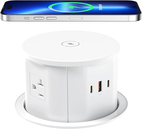 Miniatura 9 de ANNQUAN Toma de corriente desplegable de 4.75 pulgadas con USB C de 65 W, cargador inalámbrico de 15 W, 4 tomas, 3 puertos USB, salida de