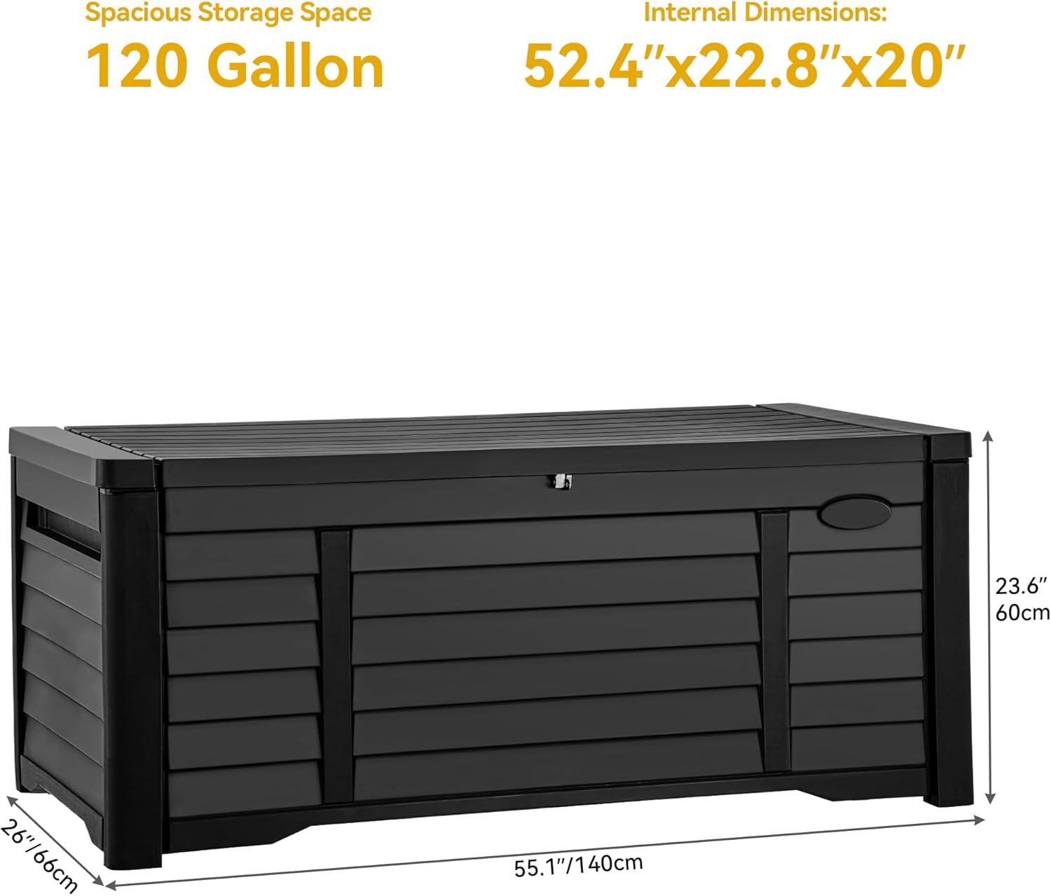 DWVO Outdoor Louver Storage Deck Box w/120 Gallon Capacity, Large Storage Box for Outdoor Pillows, Garden Tools and Pool Supplies, Resin, Waterproof, Lockable (Black)