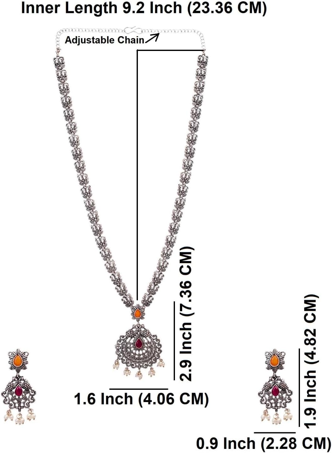 Efulgenz Oxidized Indian Jewelry Sets Long Pendant Choker Necklace Earrings Set Oxidized Antique Boho Crystal Faux Pearl Floral Necklace Dangle Earrings Bohemian Statement Jewelry Set for Women