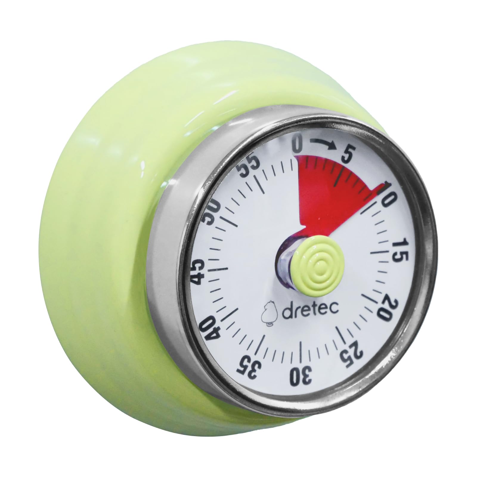 dretec Dial Timer, Analog Timer, Retro, Cute, Study, Cooking, Loud Volume, Automatic Stop, Up to 60 Minutes, Green, Lime Green, Yellow-Green
