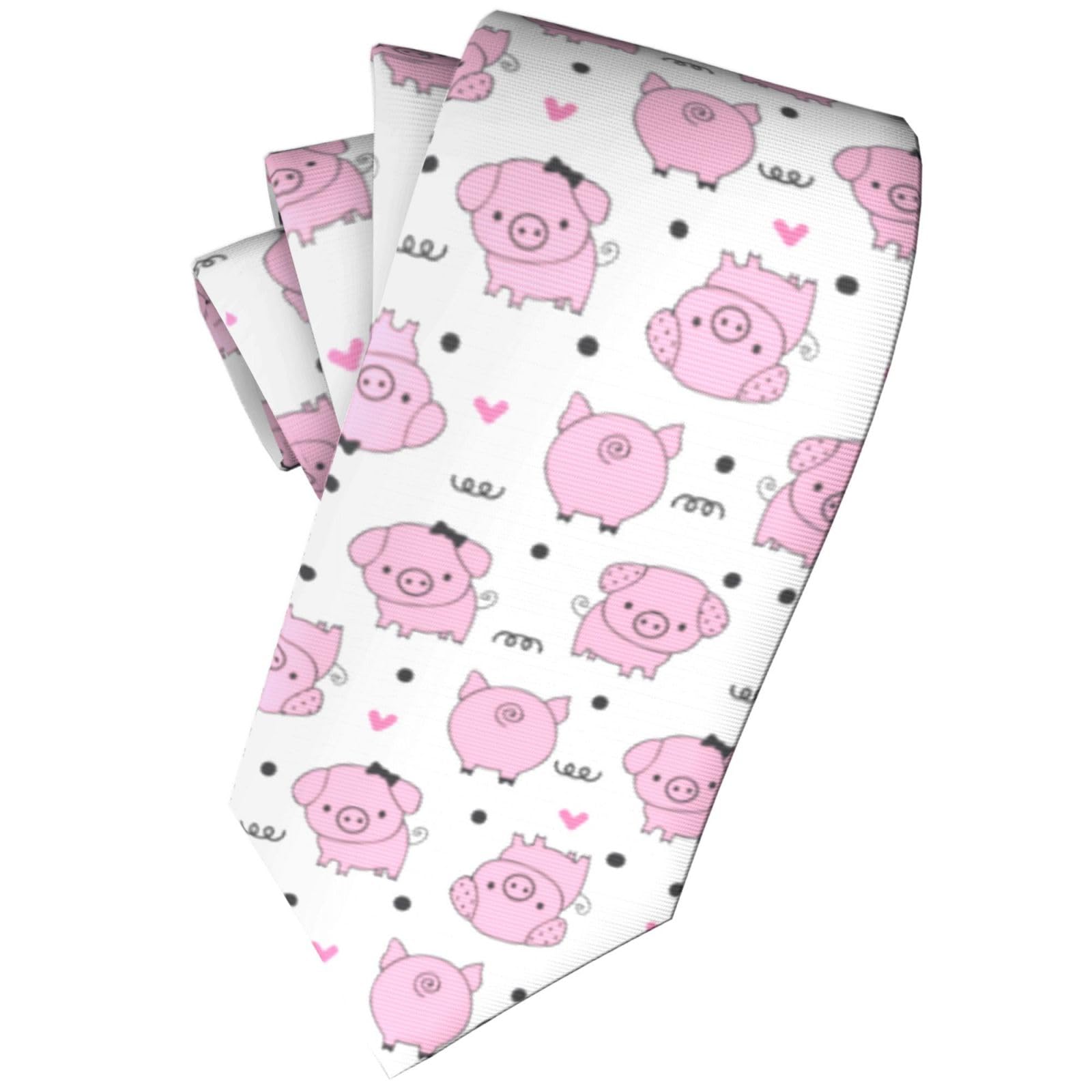 zerosevenee Pink Cartoon Pig Tie For Men - Novelty Fashion Fun Full Print Skinny Necktie
