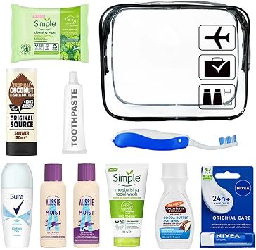 Travel Toiletries Set for Women - Mini Toiletries Kit for Holiday, Hospital, Overnight Stays, Airport Security Approved Travel Size with Airport Approved Security Bag, Essential Items