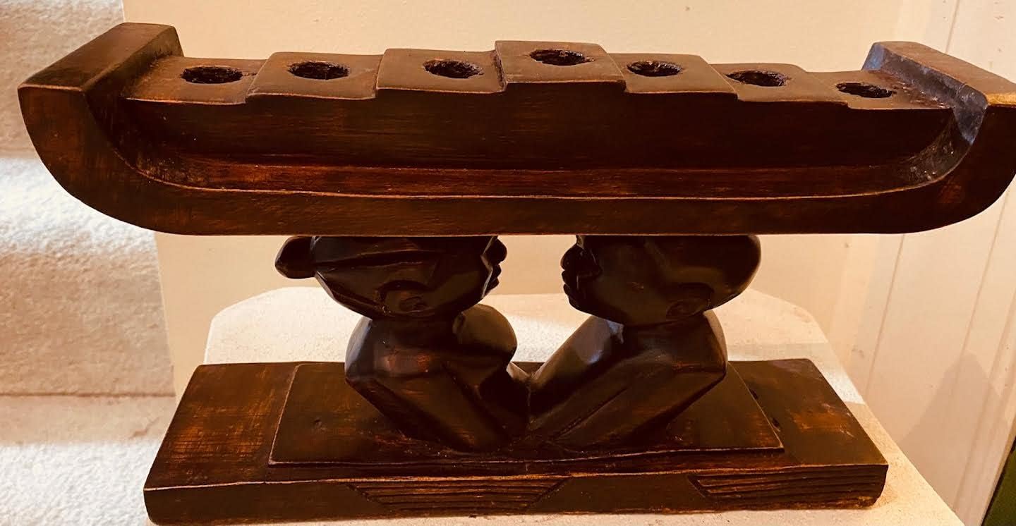 Kwanzaa Kinara Candle Holder made of Blonde Sese wood