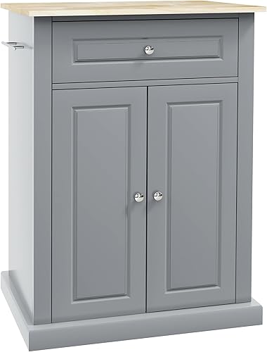 HOMCOM Carrito de isla de cocina con ruedas, mesa portátil con cajón, estante ajustable y 2 toalleros, color blanco crema