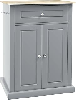 HOMCOM Rolling Kitchen Island Cart, Portable Serving Trolley Table with Drawer, Adjustable Shelf and 2 Towel Racks, Grey