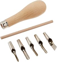 Set of Tools for Carving Stamps in Rubber for Cutting Blocks with Wooden Handle, 5 Blades Rubber Carving for Stamps