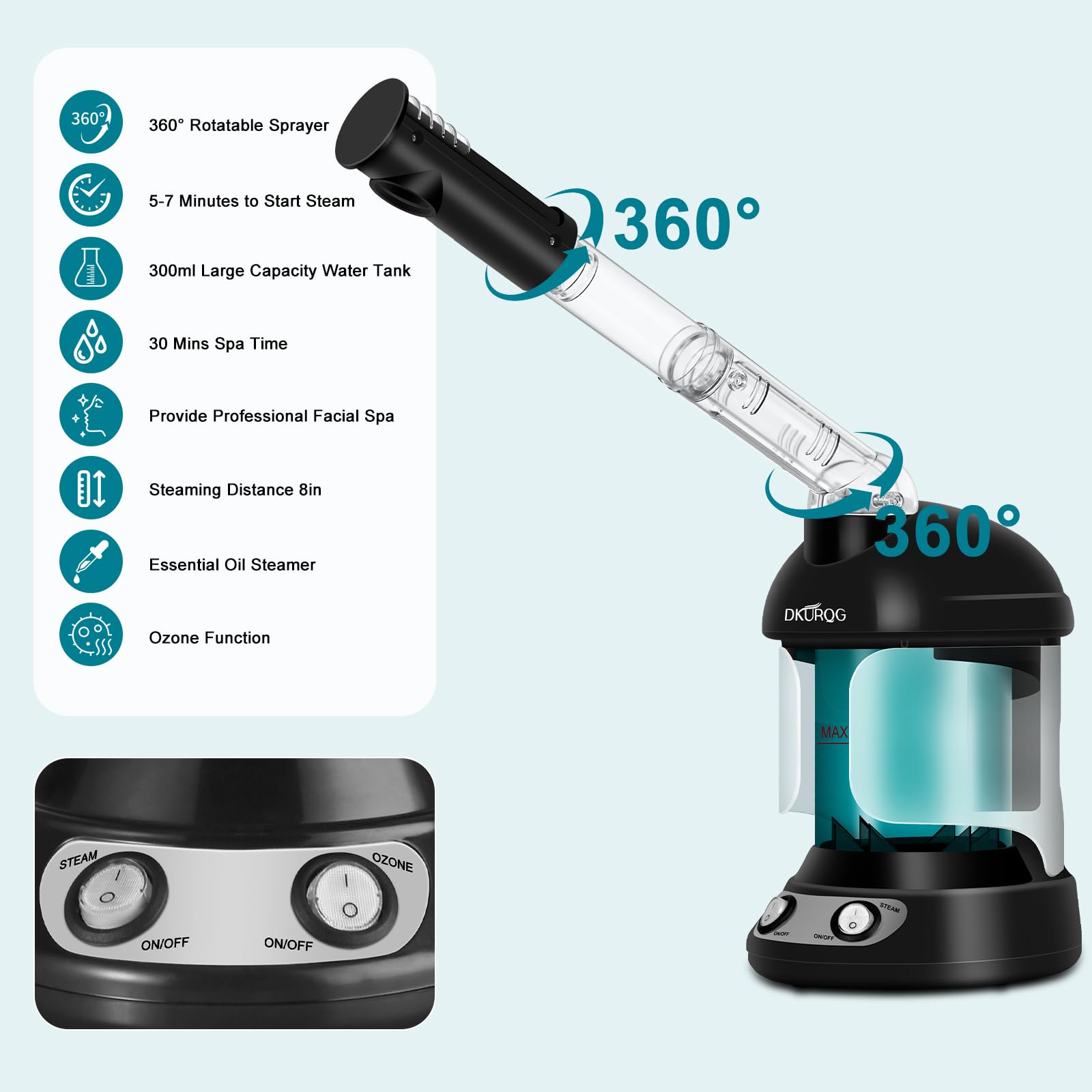 Facial Steamer with Extendable 360° Rotating Arm