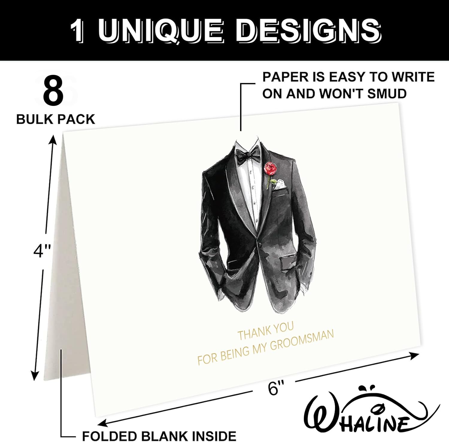 Whaline 8 Sets Wedding Thank You Cards Thank You For Being My Groomsman Note Cards with Envelopes Stickers Greeting Card for Groomsmen Bridal Shower, 4 x 6 Inch - Image 2