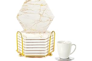 Geila Coasters for Drinks, 8Pcs Marble Coasters, Gold Cup Coasters Set Rustic...