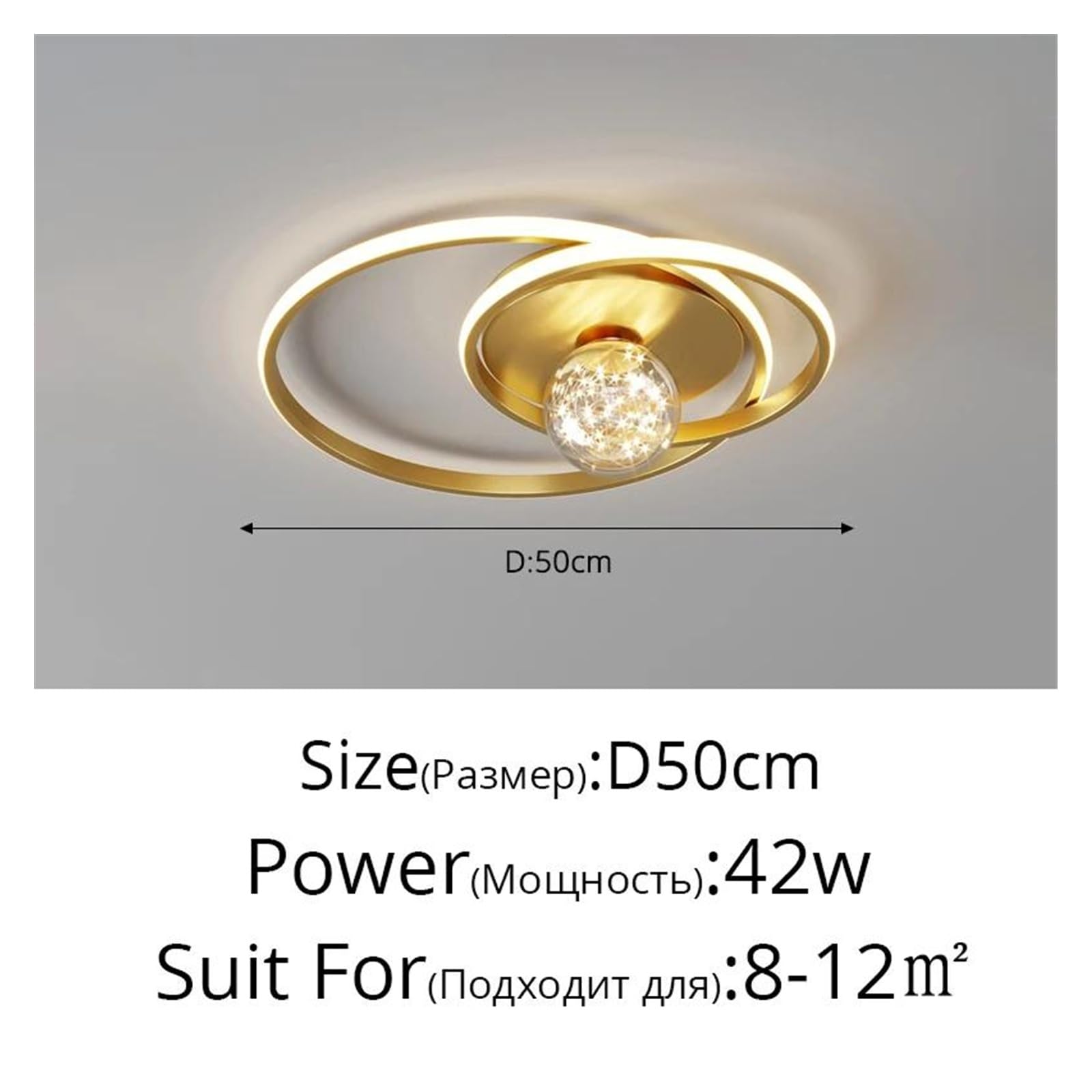 Genérico Lámparas de araña, Lámparas de techo LED modernas lujo con forma circular gypsophila for sala estar, dormitorio, vestíbulo, oficina, iluminación interior brillante(Dimmable,A Gold D50cm)