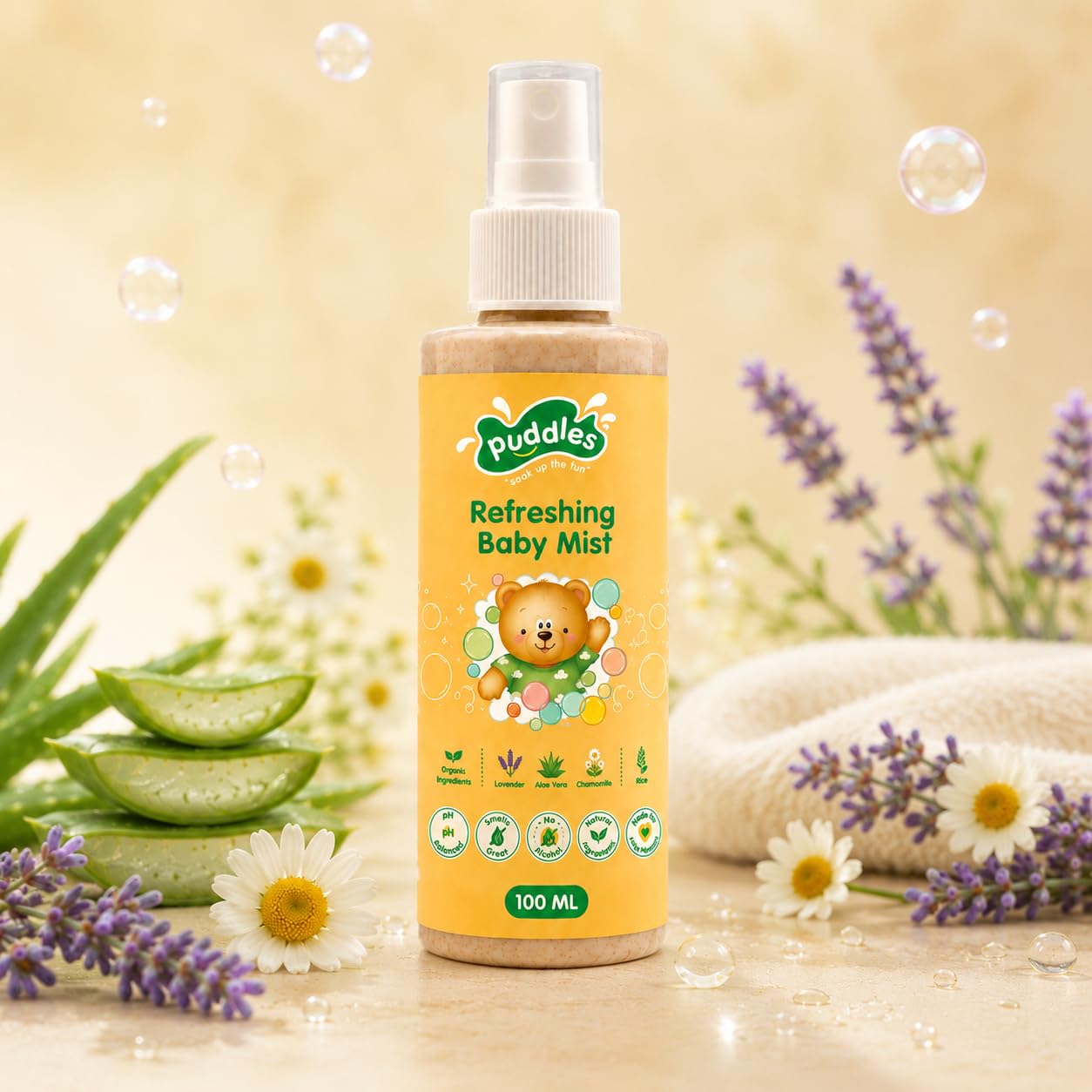 Puddles Refreshing Baby Mist(100ML) | Aloe Vera, Chamomile & Lavender | Gentle, Alcohol-Free & Skin-Friendly | All-Day Freshness-image-19