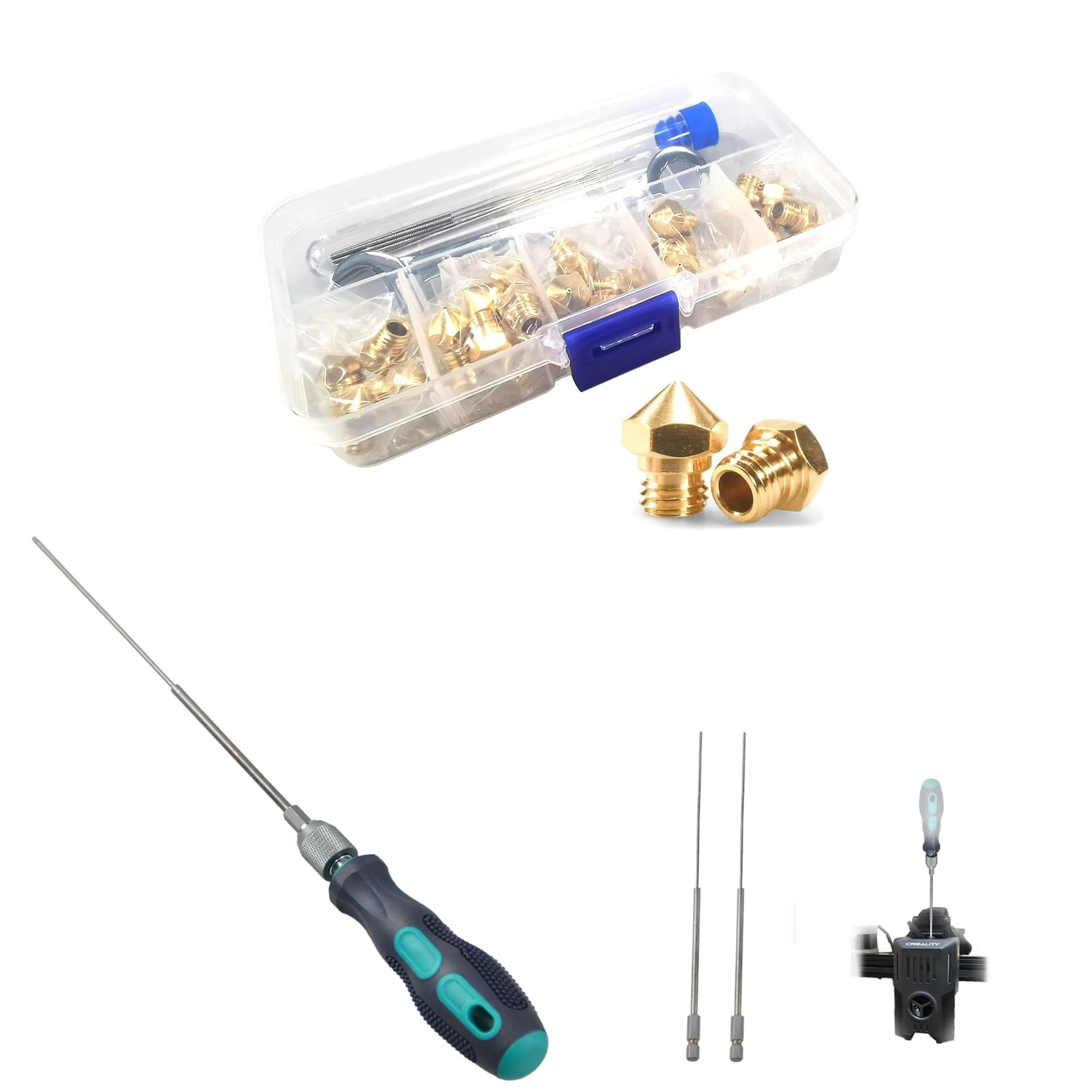 MK10 Nozzles 25 pcs 0.4mm 3D Printer Extruders Brass Nozzles, Φ1.7mm L200mm Prolong Throat Piercing Needle 3D Printing Tool for Any 1.75mm Nozzles