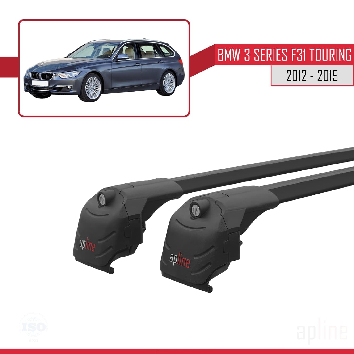 Compatible con BMW Serie 3 (F31) Touring 2012-2019 Modelo Ace-2 Barra de Techo Auto Portaequipajes Barras Transversales Negro Aluminio 2 Barras