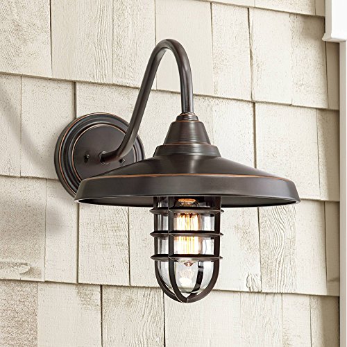 Marlowe Farmhouse Industrial Outdoor Light Sconce Wall Fixture Painted Bronze Cage 16 3/4 Clear Glass Exterior House Barn Porch Patio Outside Deck Garage Yard Front Door Garden Home - John Timberland