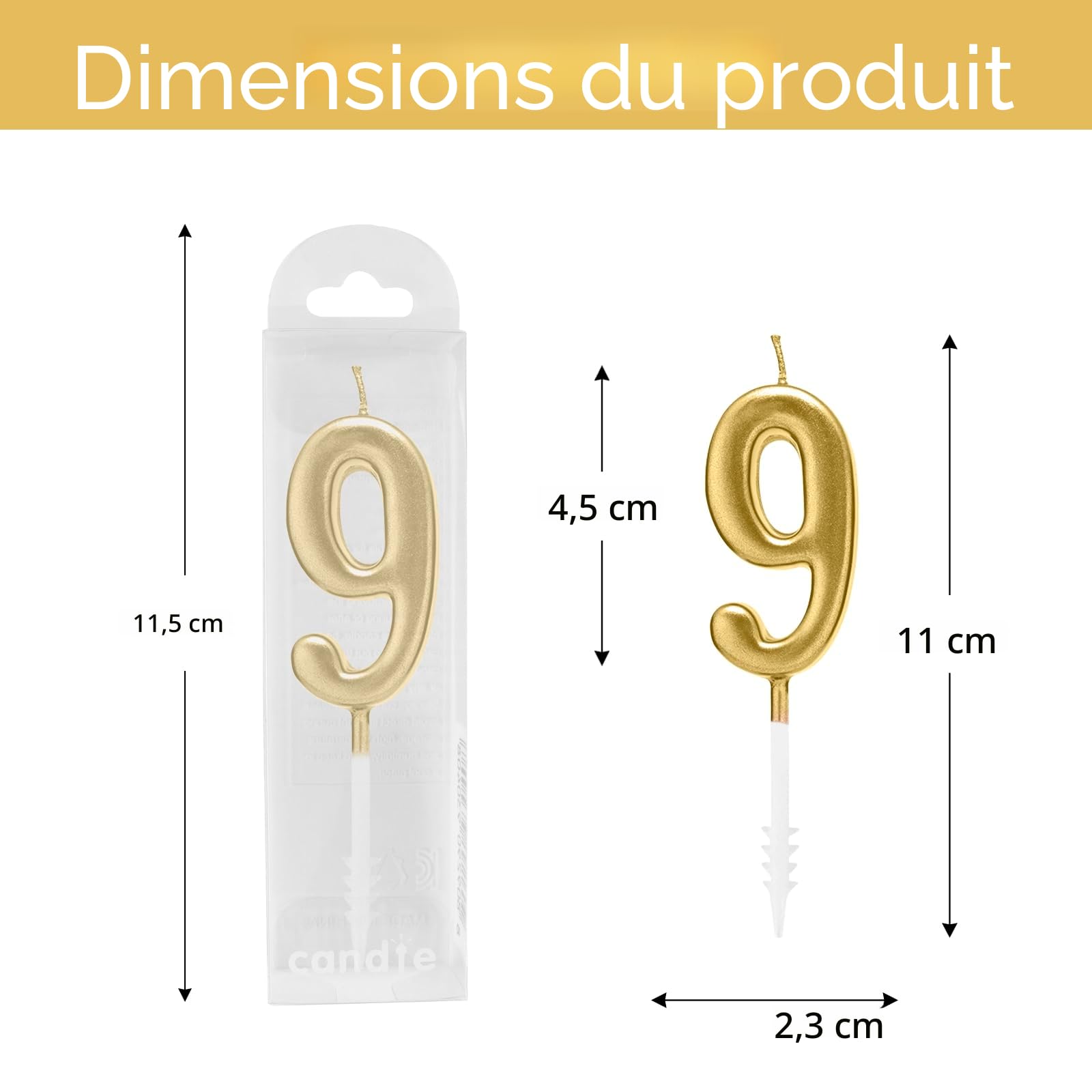 Lot de 10 bougies d'anniversaire à chiffres 0-9 paillettes or champagne pour gâteau