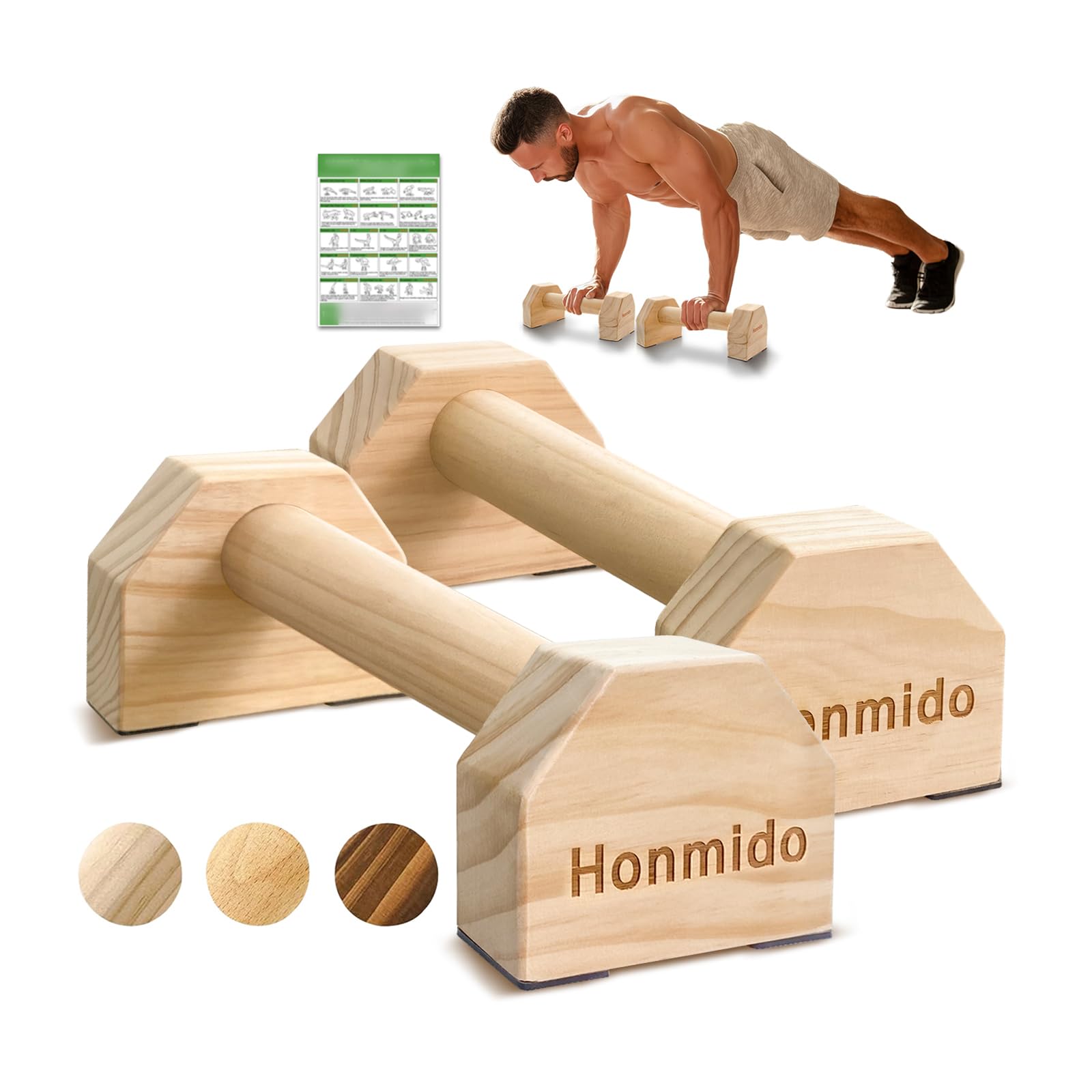 Wooden Parallettes 2 PCS Push Up Stand For Floor Calisthenics Bars Home, Handles Handstand Blocks Beech & Pine Wood Pushup Non-Slip Base Parallel Exercise Equipment For MenTrainers(PINE WOOD)