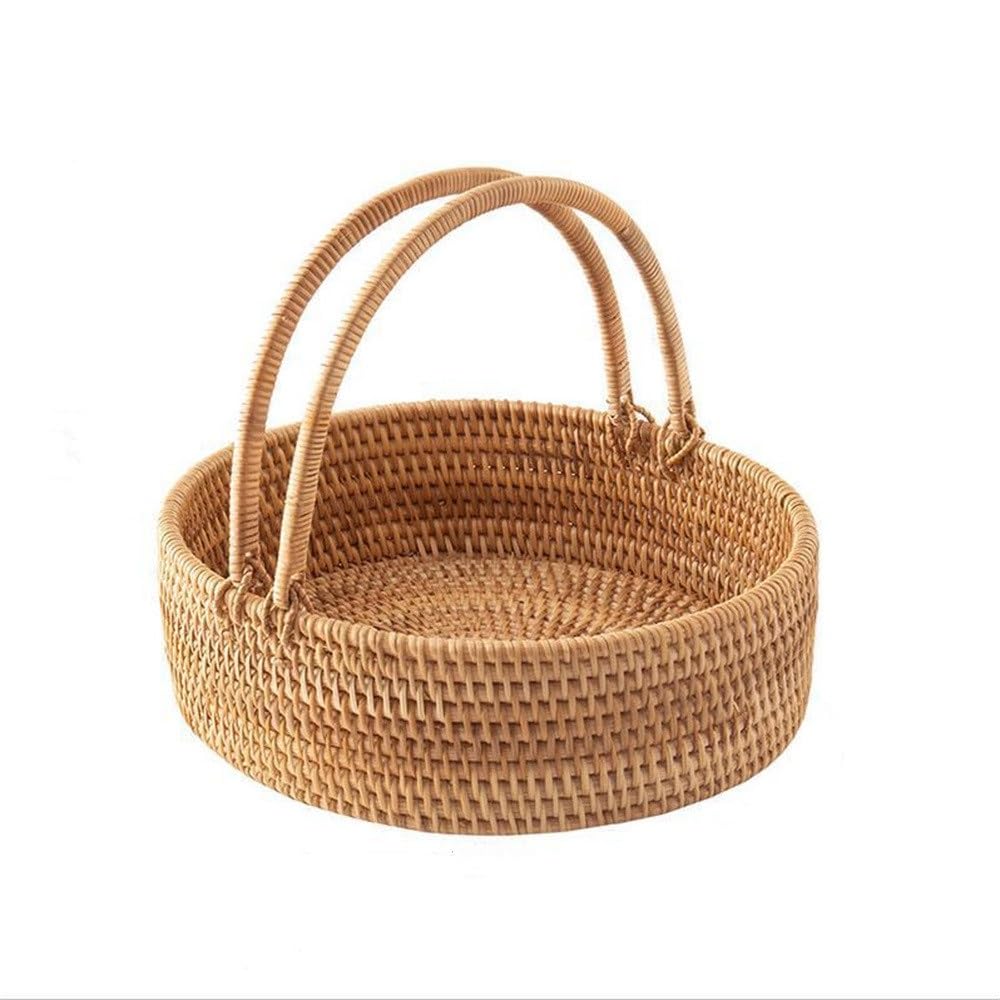 Wicker Picnic Basket Rattan Straw Handle Picnic Camping Storage Basket for Picnic Camping Outdoor(25x28x8cm)