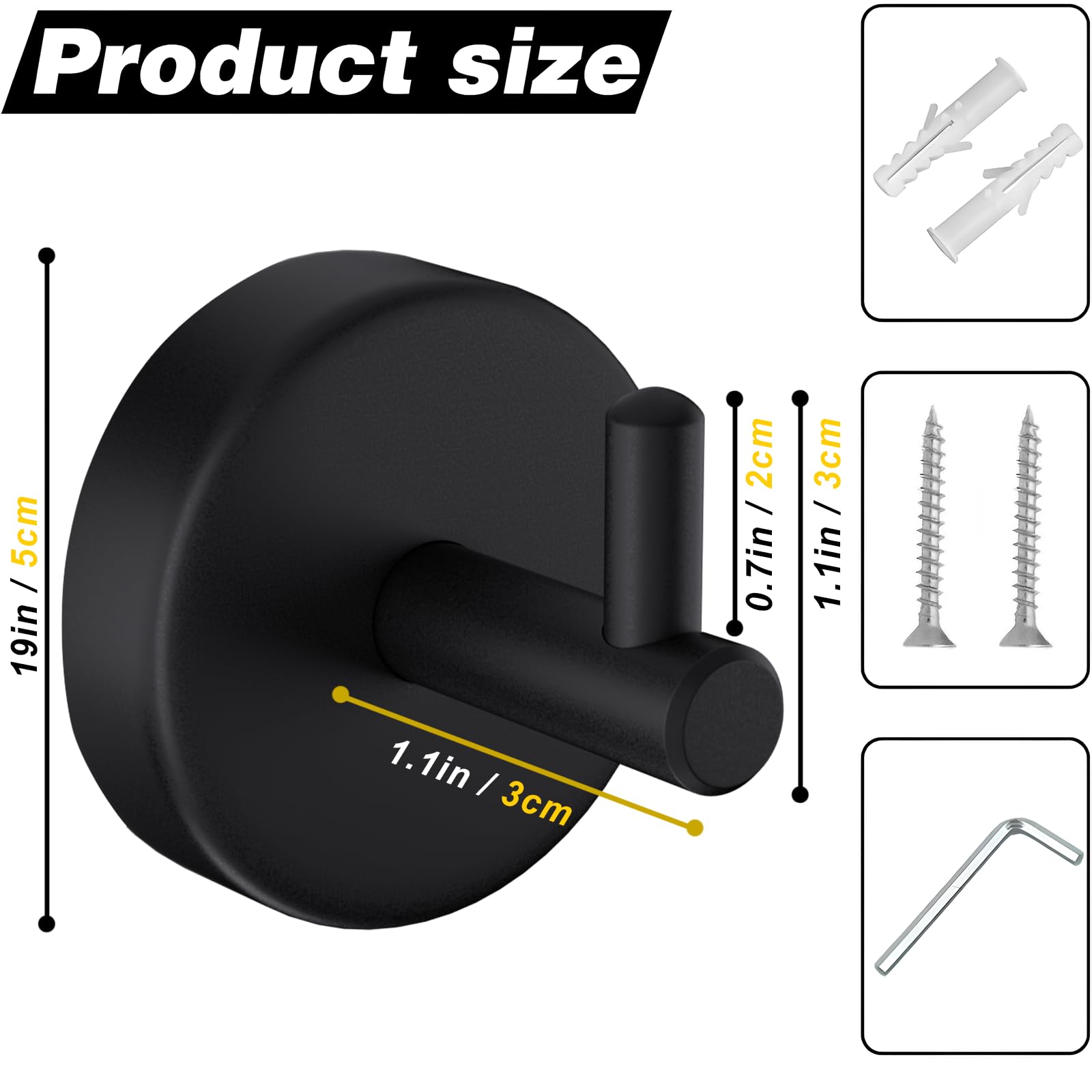 QNIIAED 2 Pack Towel Hooks for Bathrooms,Stainless Steel Door Hook Screw in for Coat Robe(Matte Black) - Image 2