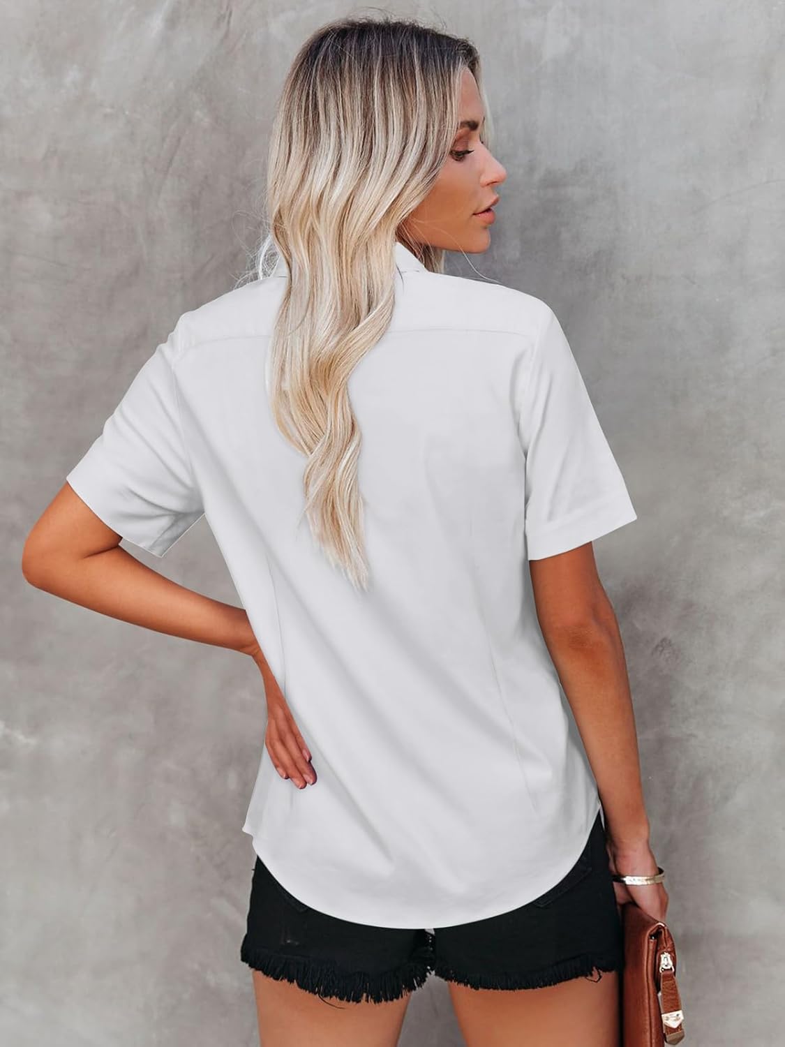 siliteelon Button Down Shirts for Women Short Sleeve Dress Shirt Collared Blouse Wrinkle Free Work Casual Business Top - Image 2