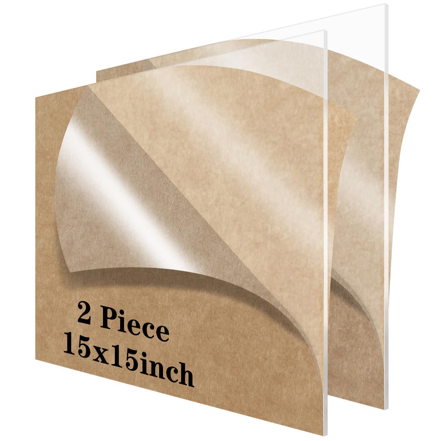 Lesnlok 2 Pieces 15 x 15 Acrylic Sheet 1/8 Thick 3mm Plexiglass Sheet,for Sign,Craft,Photo Frame, DIY Display Projects (2, 15 x 15 x 1/8)