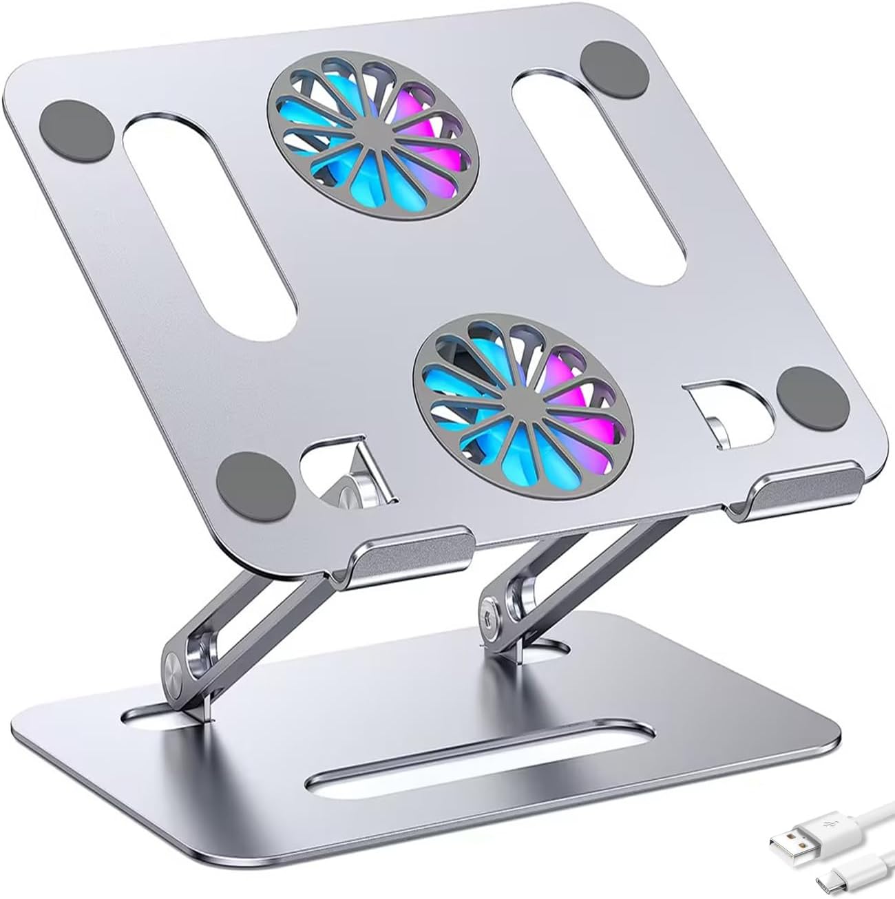 Laptop Stand with Fan Cooling | Portable & Adjustable Ventilated Aluminum Stand for MacBook, MacBook Pro, iMac | Height Raise & Cooler for 12", 15.6" Laptops for Desk Working, Gaming