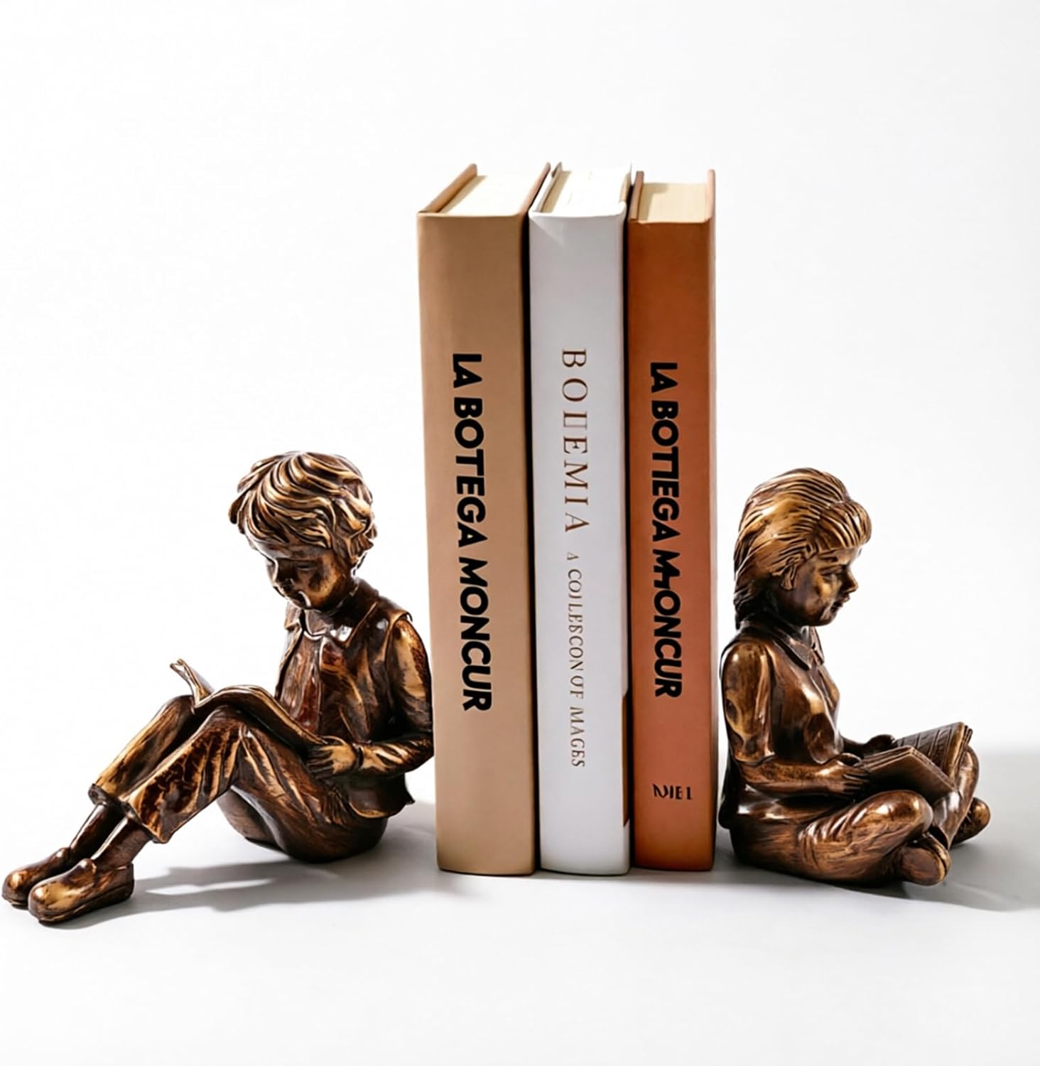 Vintage Resin Children Reading Bookends – Decorative Book Ends for Shelves, Non-Slip Heavy Duty Book Holder for Heavy Books, Whimsical Book Shelf Decor, Unique Gift for Kids & Adults
