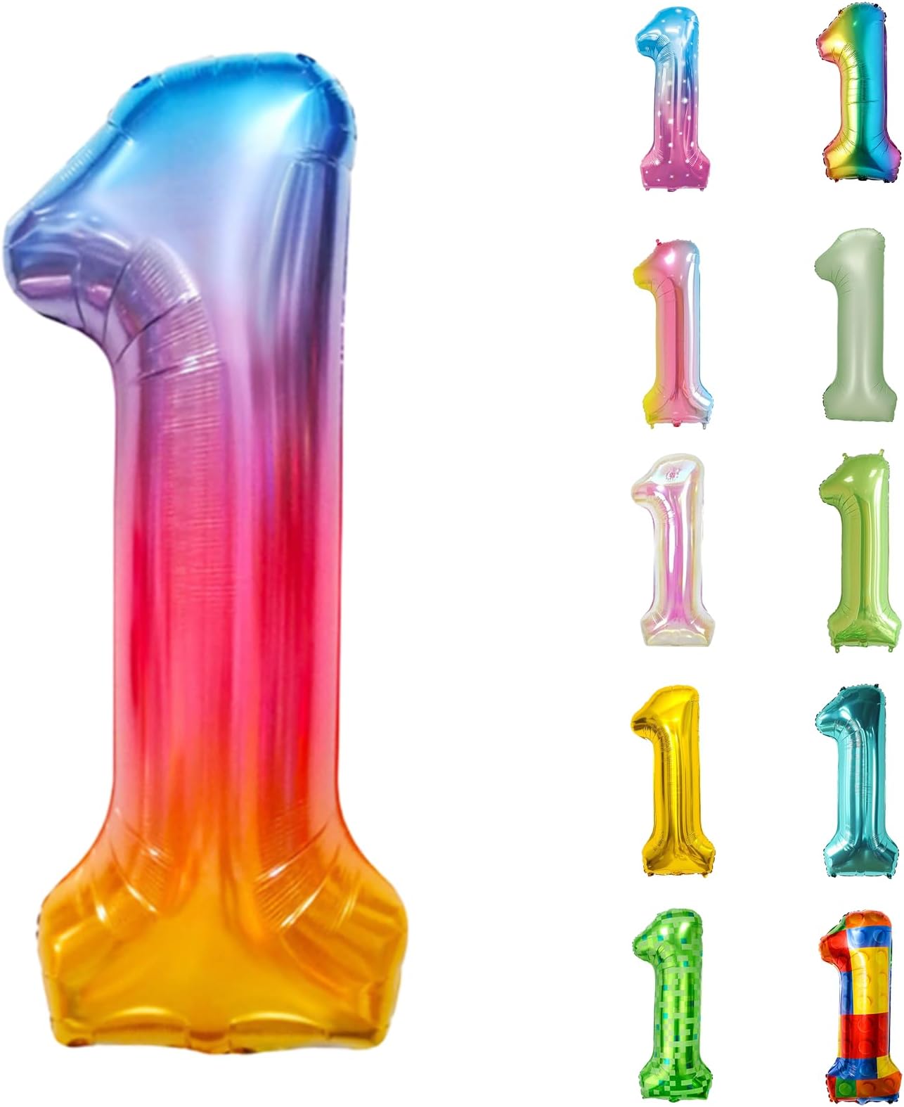 Number Balloons 40 Inch, Rainbow 1 Number Balloons, Gradient Multicolor 1 Year Old Birthday Decorations Supplies, Large Mylar Rainbow Helium Balloon, Suitable for a 1st Birthday Foil Numberballoons