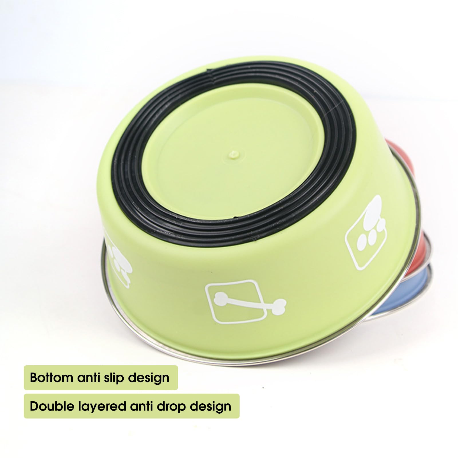 Vayindit Stainless Steel Dog Bowl Non Slip,Dog Food Water Bowls Dishwasher Safe,Dog Food Water Bowls Reusable Insulated Stainless Steel Food Bowls No Slip Pet Feeding Bowl for Dog Cat (Green, L)