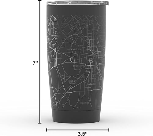 Vista 465 de Well Told Vaso de café aislado con diseño de mapa de Nueva York grabado, taza de acero inoxidable grabada (20 onzas, negro) con aislamiento de mapa