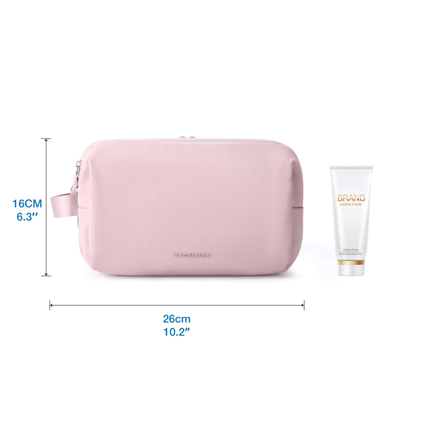 BAGSMART Neceser para Viaje Hombres y Mujer, Neceser Maquillaje Impermeable con Doble Cremallera, Bolsa de Afeitar, Gran Espacio de Almacenamiento, 5 L, Rosa, M