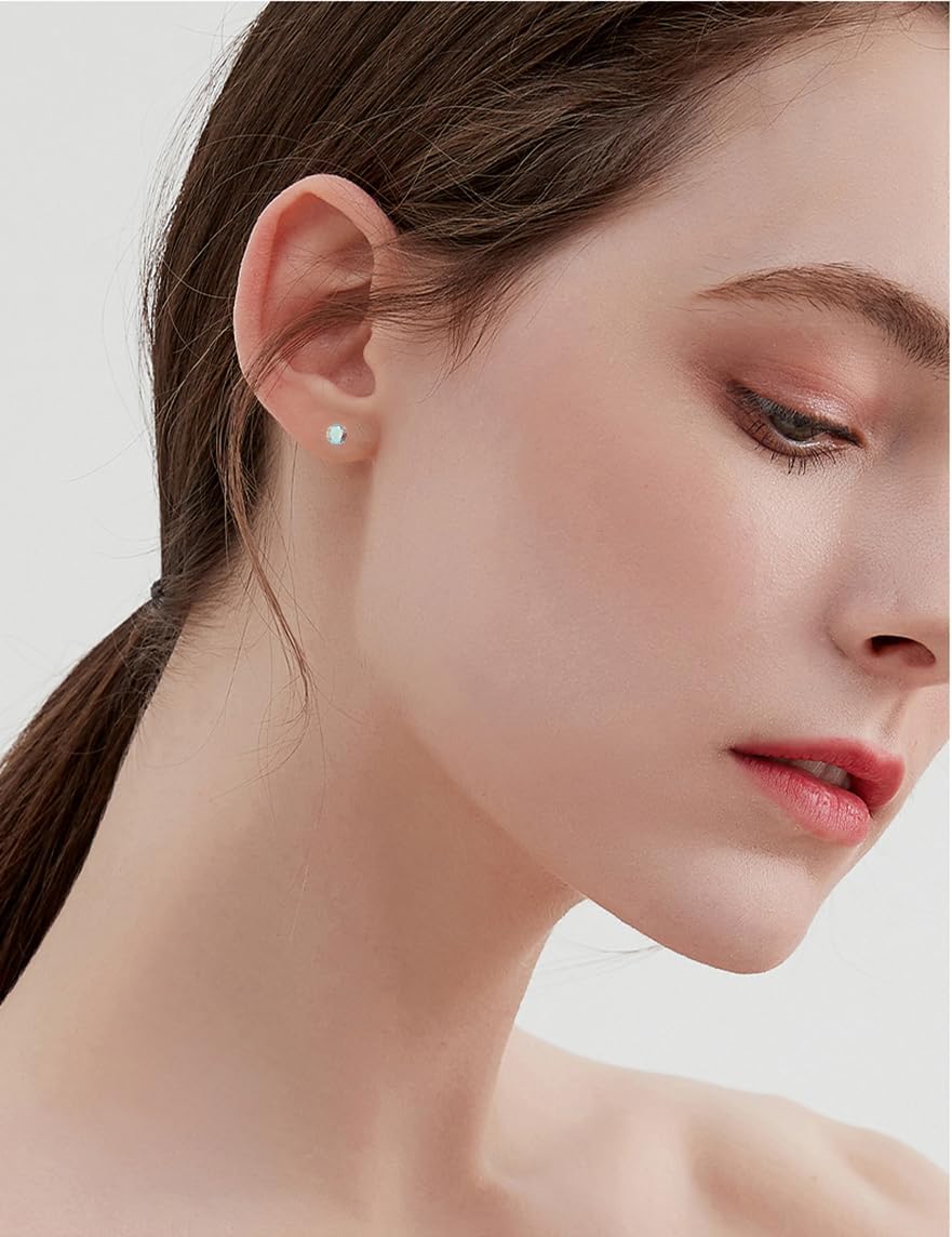 4/5/12 Pairs Flat Back Earrings Set for Women, 14K Gold Plated Hypoallergenic Cartilage Earrings for Sensitive Ears, Screw Back Stud Earrings with Star Heart Opal, Surgical Steel Cute Earrings Jewelry