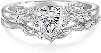 FJ Moissanite Engagement Ring Set for Women 925 Sterling Silver 18K White Gold Plated Promise Anniversary Wedding Rings for Her, D Color VVS1