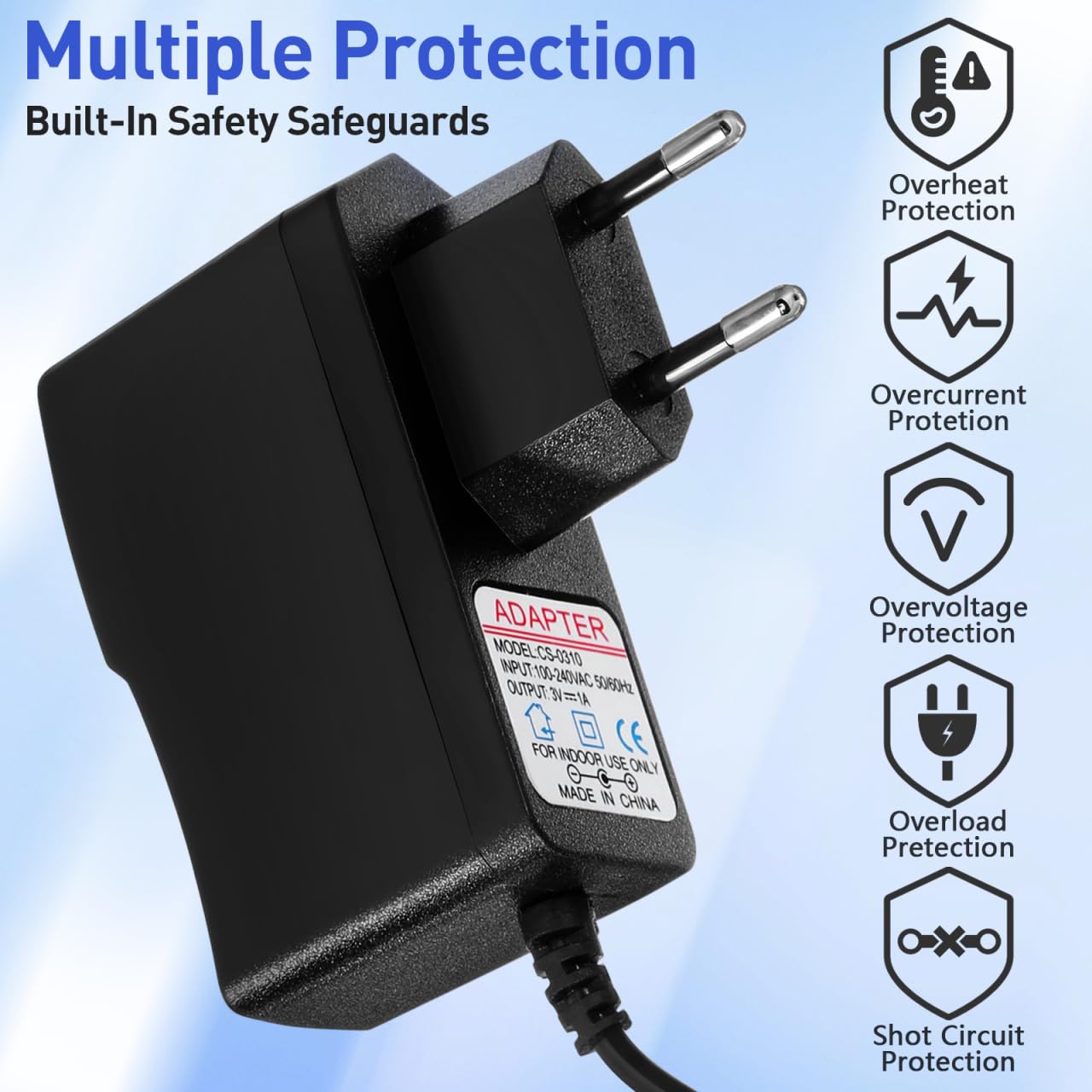 Gadpiparty Zasilacz sieciowy 3 V 1 A, DC 5,5 x 2,1 mm, zasilacz sieciowy z wtyczką EU, AC 100-240 V na DC 3 V 3 W adapter ładowarka, zasilacz zastępczy do małych urządzeń elektronicznych, dekoracji