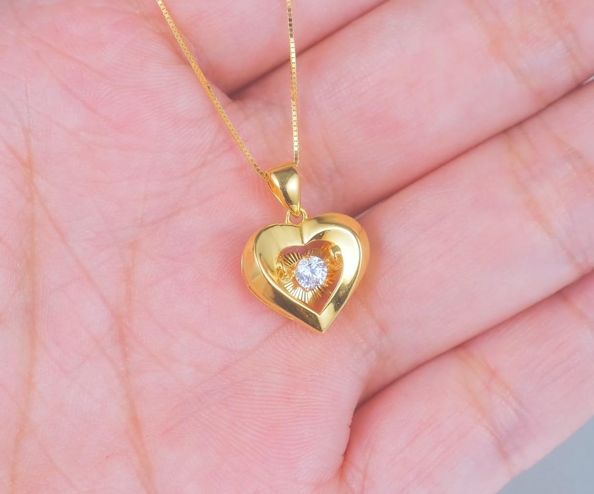 SISGEM 18k Gold Heart Pendant and 18kt Gold Box Chain Necklace, Fine 18 Karat Gold Jewelry Gifts for Wife, Present for Her,18"