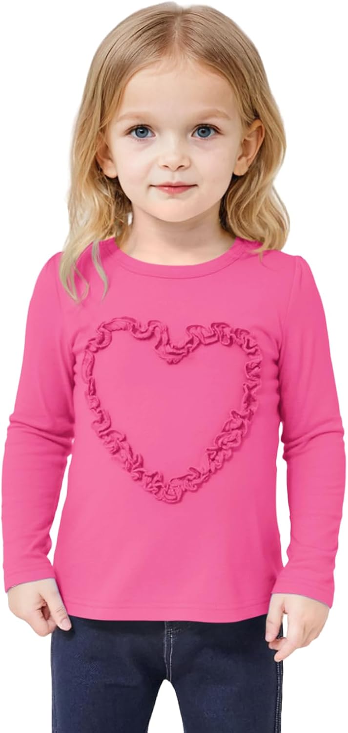 Haloumoning Toddler Girls Ruffle Heart T-Shirts Baby Kids Cute Long Sleeve Top Tees 3-10 Years