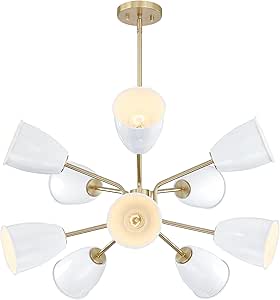 DESIGNERS FOUNTAIN Biba 10 Light Chandelier, 28.5 Inch Ceiling Fixture for Kitchen, Dining Room, Bedroom, and Living Room, Brushed Gold, D300M-10CH-BG