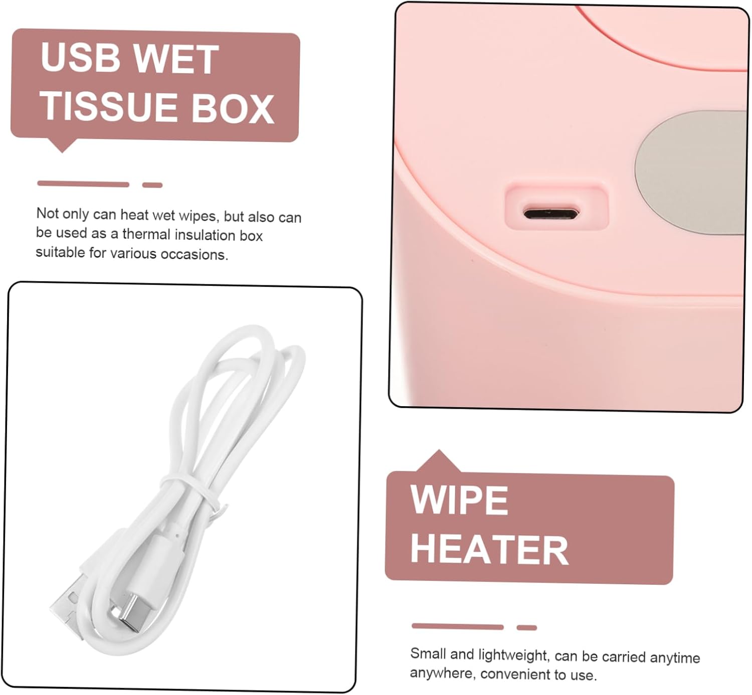 Luxshiny Wipe Warmer Dispenser Flushable Portable Rechargeable Travel Essential for Car