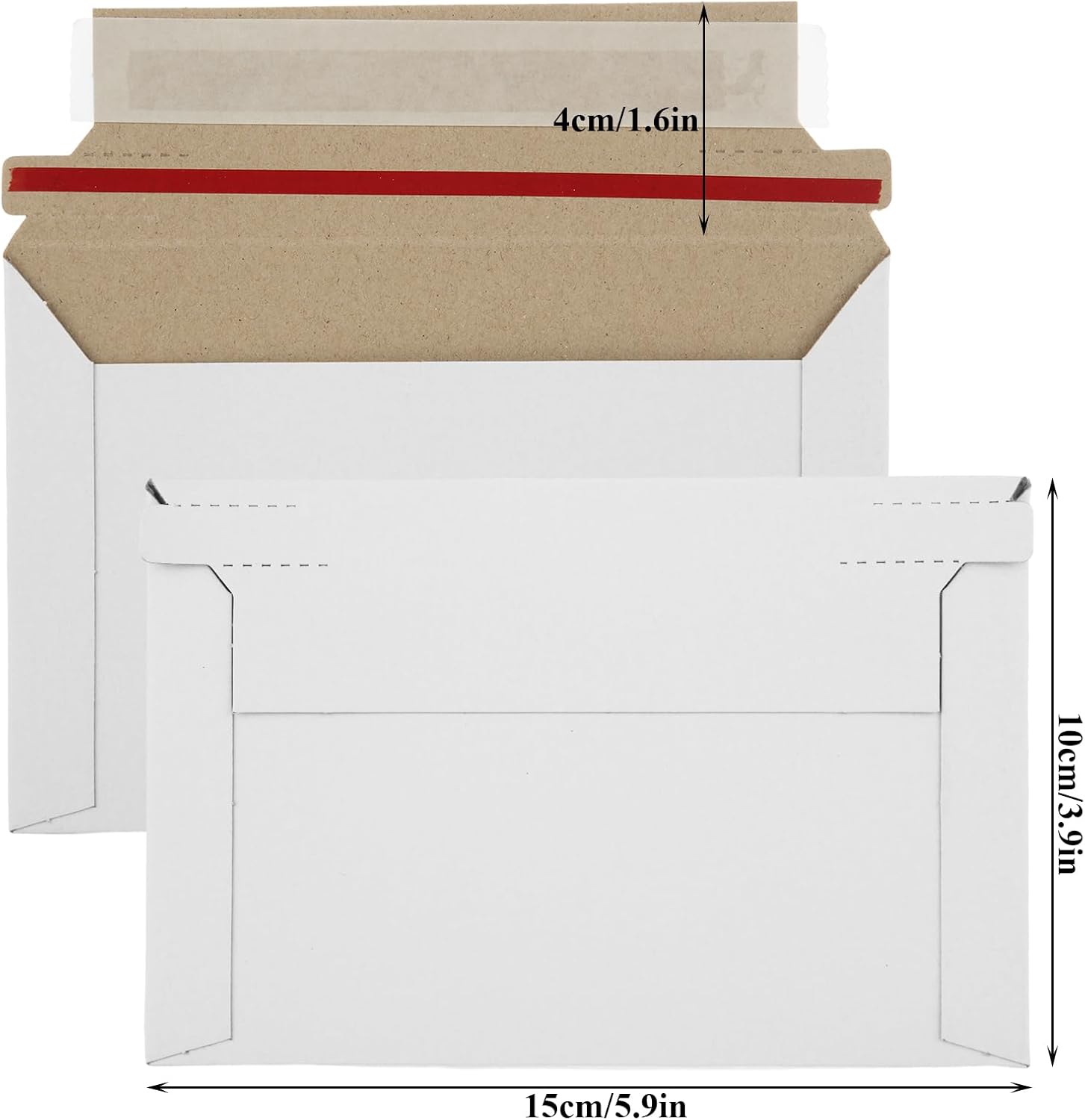100 Pack 5.9x3.9 Inch Rigid Mailers, Self Seal Photo Document Mailer Cardboard Mailing Envelopes Stay Flat Mailers for CD, Photos, Document, Pictures, Papers, Files, White - Image 2