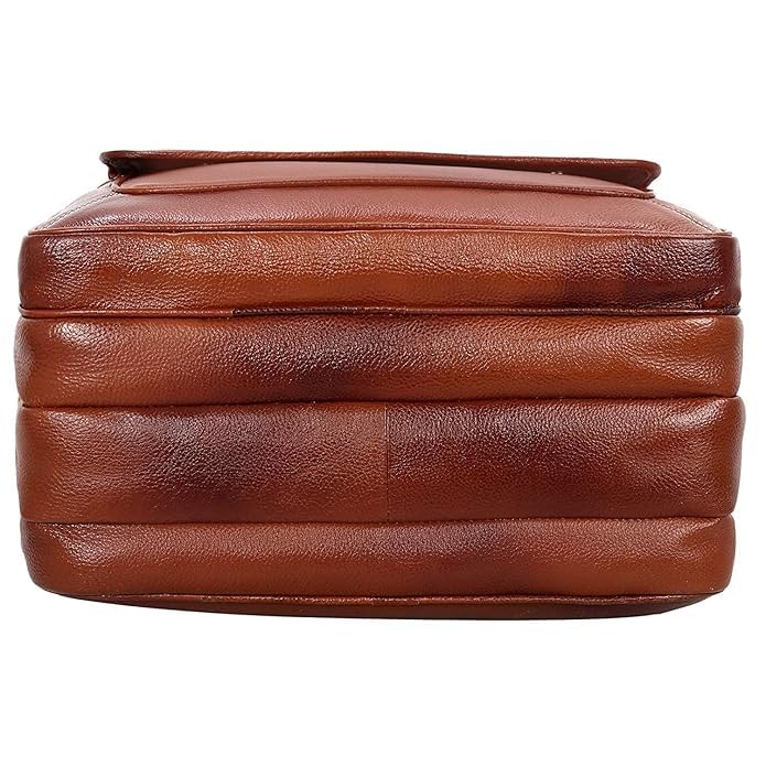 Image of Full-Grain Natural Genuine Pure Orginal Leather Office Briefcase Laptop Messenger Shoulder Bags For Mens Man Office Use 15.6 Inch cabin szie travelling Size-L-16'' X H-12'' X W- 6''