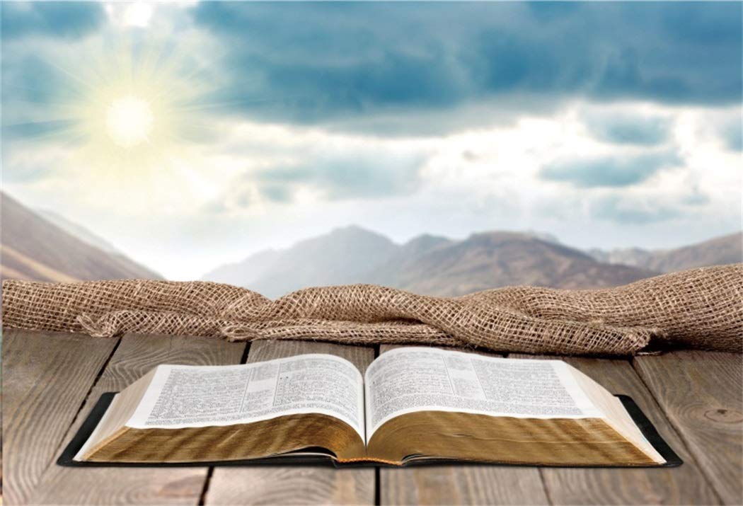 Qinunipoto 7x5ft Polyester Fabric Jesus Christ Biblical Backdrop Light of Wisdom Emit The Bokeh Sunset Glow Mountain Vintage Wood Photography Background Church Sanctuary Banner Photo Booth Props