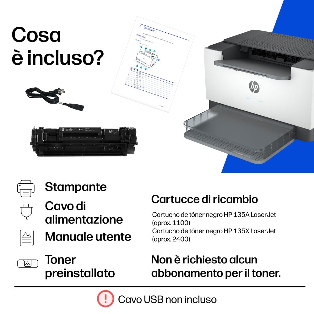 HP LaserJet M209dw Stampante A4 Bianco e Nero Fronte e Retro Automatica 29 ppm USB Wi-Fi Ethernet Grigia