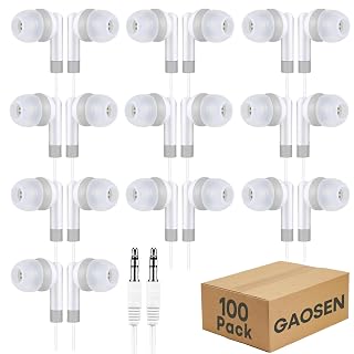 100 Pack Kids Earbuds Bulk for Classroom School, Wholesale Student Wired Durable Earphones for Class Laptop Library, Individually Bagged(White,100pcs) - Amazon product rated Grade A