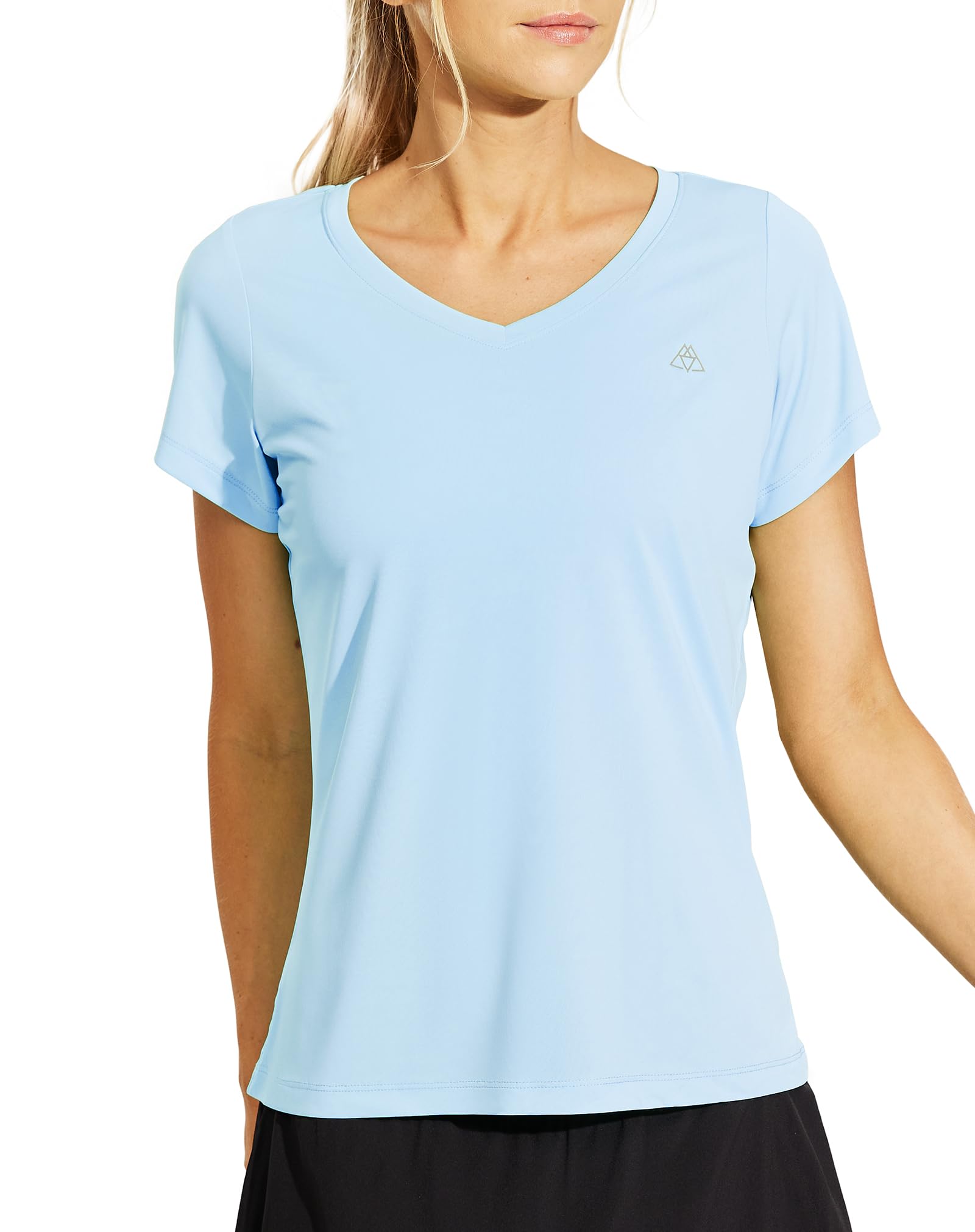 HaimontWomen's Quick Dry Short Sleeve T-Shirts V-Neck UPF 50+ Tops Workout Athletic Fitness Running, Moisture Wicking